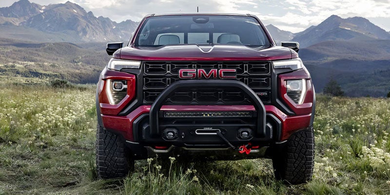 Red GMC truck front view