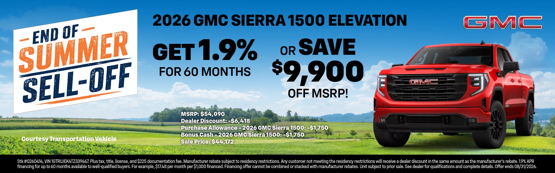 2026 GMC Sierra 1500 Elevation save $9,900 MSRP