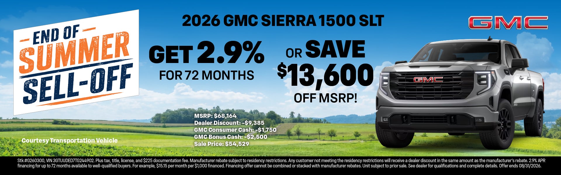 2026 GMC Sierra 1500 SLT with 2.9% APR or save $13,600